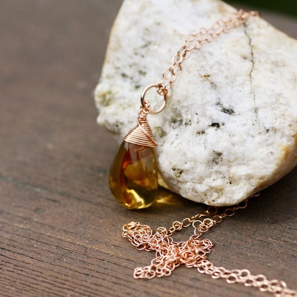 New Natural Citrine Pendant 14K Rose Gold Filled , November Birthstone - Picture 7 of 8